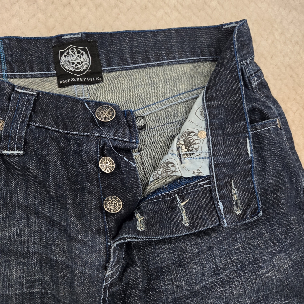 Rock & Republic Taylor Jeans Mens 34 Dark Wash Bootcut Embroidered Flap Pocket - Picture 5 of 13